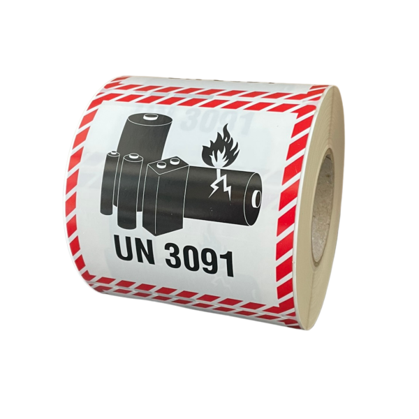 Batterieaufkleber mit UN3091, 100x100 mm, PE-Folie